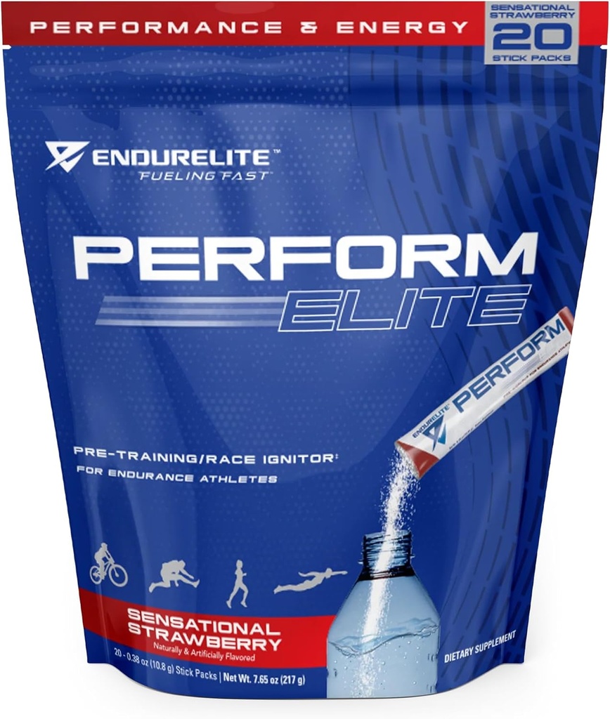 EndurElite Performe Elite- Pre Treenout Powder täydennysosa - Pre-Workout Endurance urheilijoille- 20 tarjoilu laukku - Sensaatiomainen mansikka