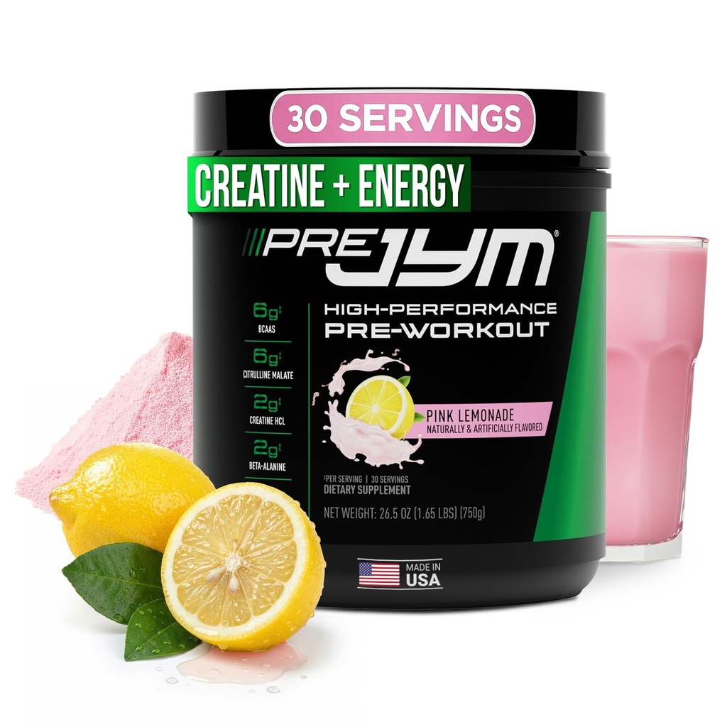 JYM Supplement Science Pre JYM Pink Lemonade Pre Workout Powder för män och kvinnor, BCAAs, Nootropics, Creatine HCI, Citrulline, Beta-Alanine, Betaine, Taurine, Huperzine, 30 portioner