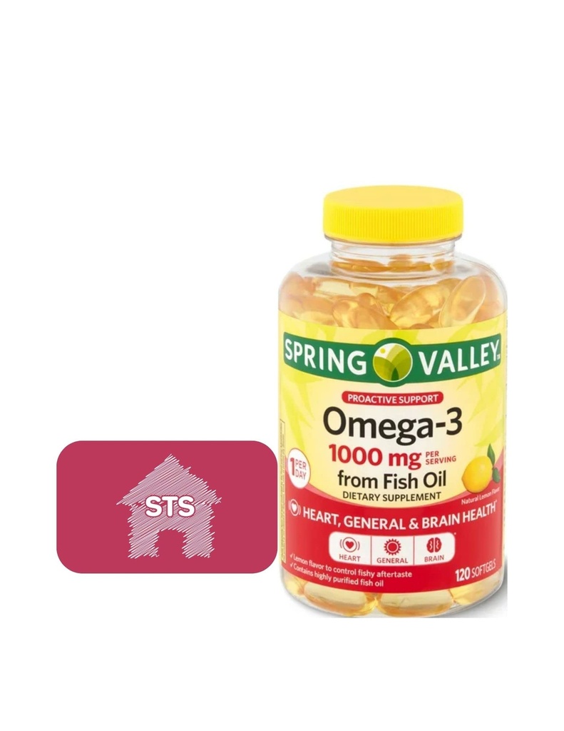 Spring Valley Omega-3 Fish Oil, 1000 mg, 120 Count + STS Sticker.