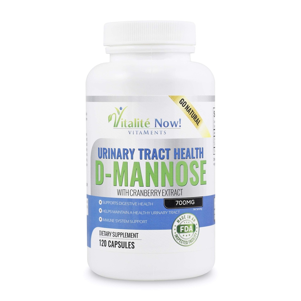 Suuri vahvuus Pure D- Mannose kanssa karpalouute Natural virtsatieinfektioiden ja UTI tuki - Ruoansulatuselimistön tuki - 700 mg - ei-GMO - 120 pillereitä