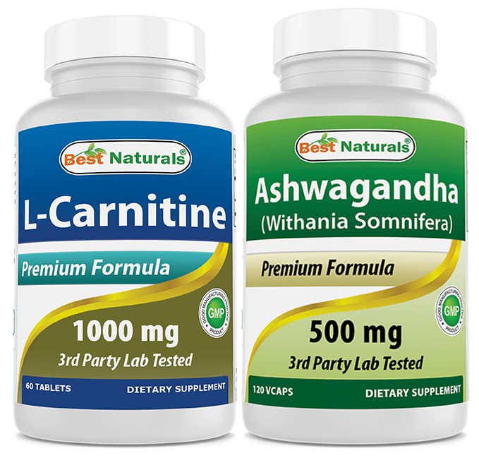 Best Naturals L-karnitiini 1000mg & Ashwagandha uute 500 Mg