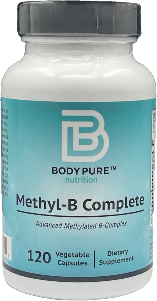 Body Pure Methyl- B Complete - Essential Methylated B Vitamiins for Energy Production and Overall Health 120-Capsules