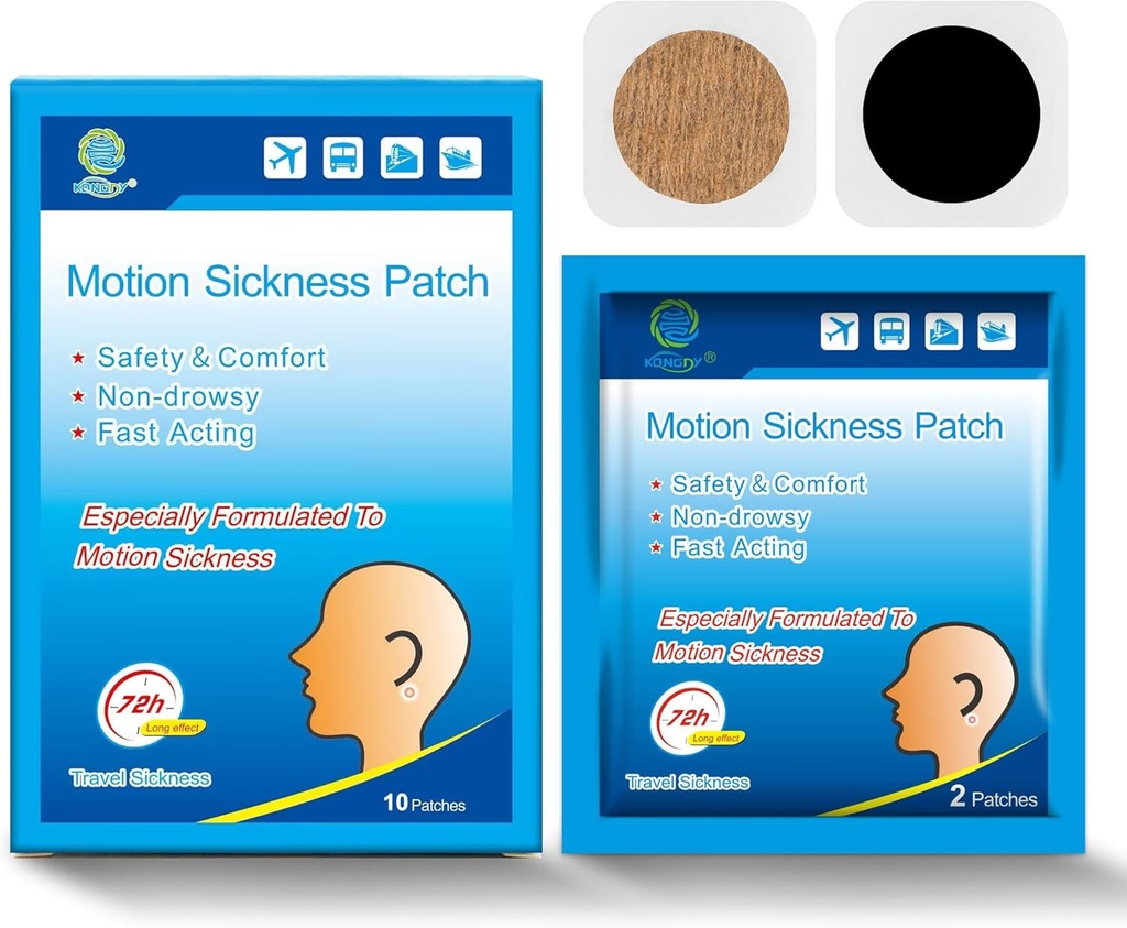 KONGDY 10 räknar Motion Sickness Patches för barn vuxna, Seasick Patch för kryssning från att resa med vattentät och icke-drowsy, Sea Sickness Patches Bakom öronen