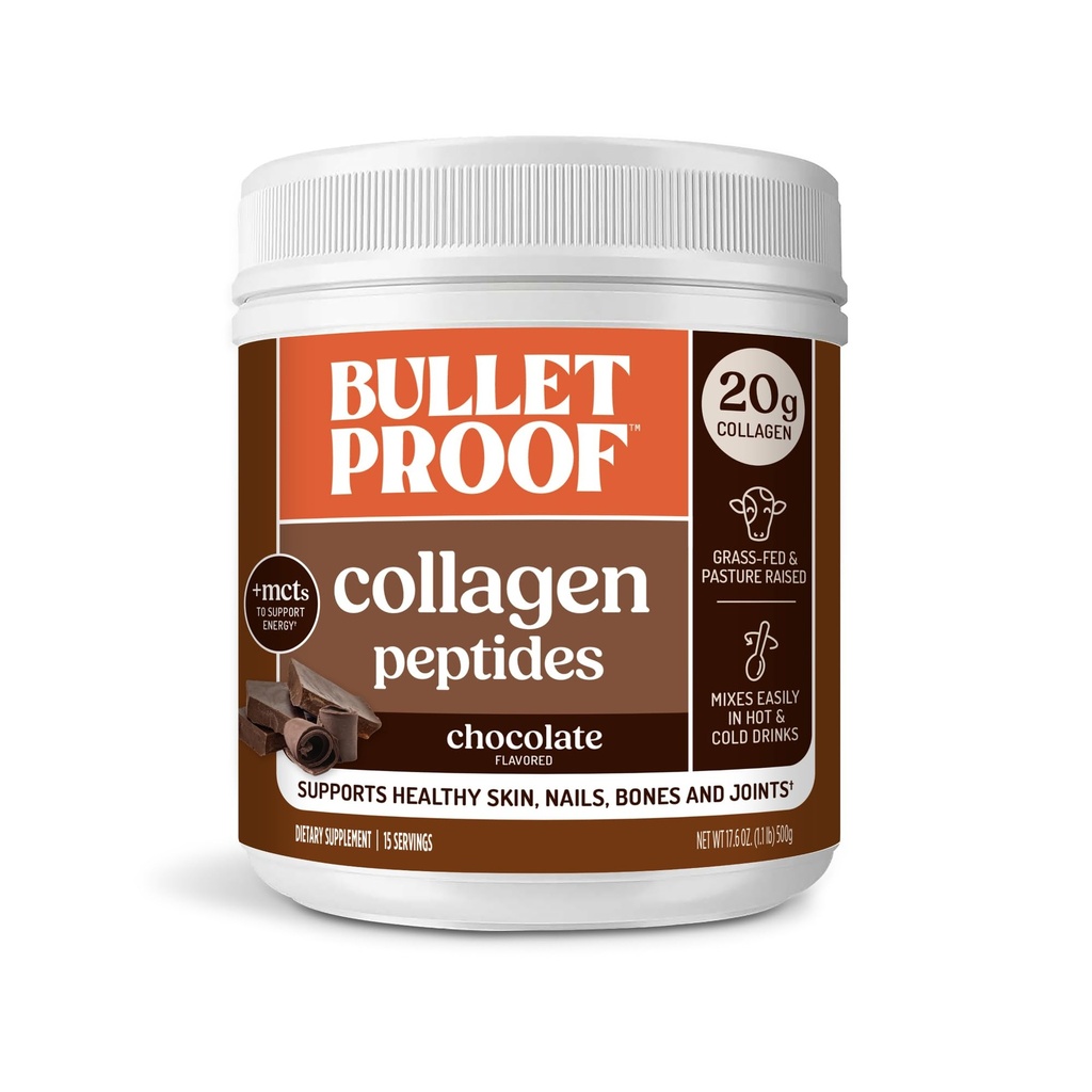 Luodinkestävä suklaakollageeniproteiinijauhe MCT-öljyllä, 19g proteiinilla, 17,6 Ozilla, kollageenipeptideillä ja Aminohapoilla terveelle iholle, luut ja nivelet, Pakkaus toukokuu Vary
