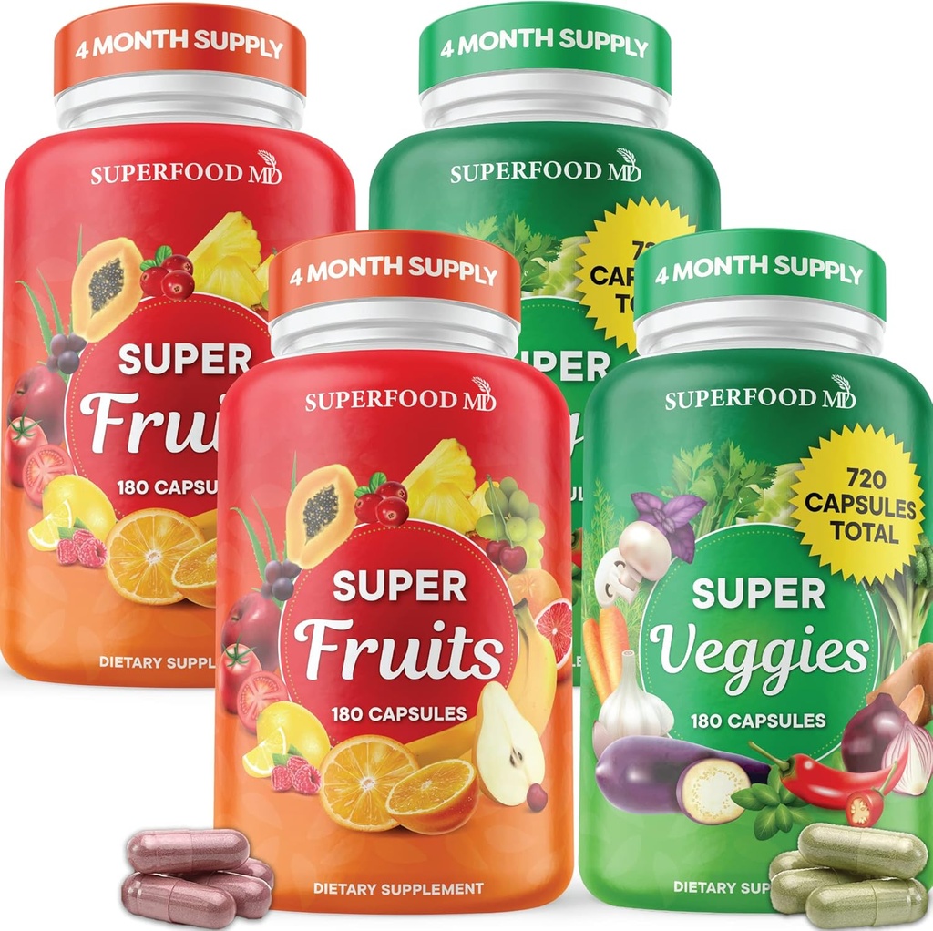 Superfood Fruit och Veggie Supplement - Fruit och Veggie Capsules 100% Whole Super Fruit och Super Vegetable Supplements & Vitamins, med Olive Leaf (720 Count (Pack of 4)