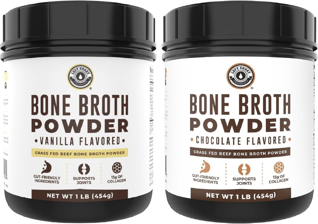 Vasen Coast Performance Vanilla Bone Broth Protein Powder, 16oz + Chocolate Bone Broth Protein Powder 16oz