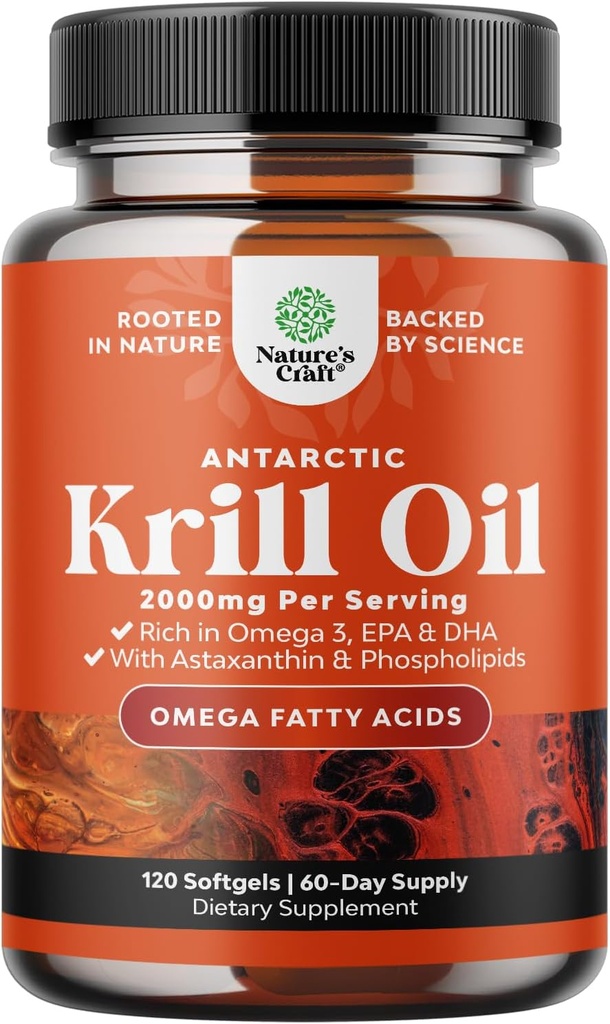 Antarktis Krill Oil 2000mg Softgels Per Serving - Omega 3 Krill Oil Supplement with EPA DHA & Astaksantiini - 3rd Party Lab Tested No Gluteenittomia GMO:ita tai Fishy Jälkimaku - 2 kuukautta