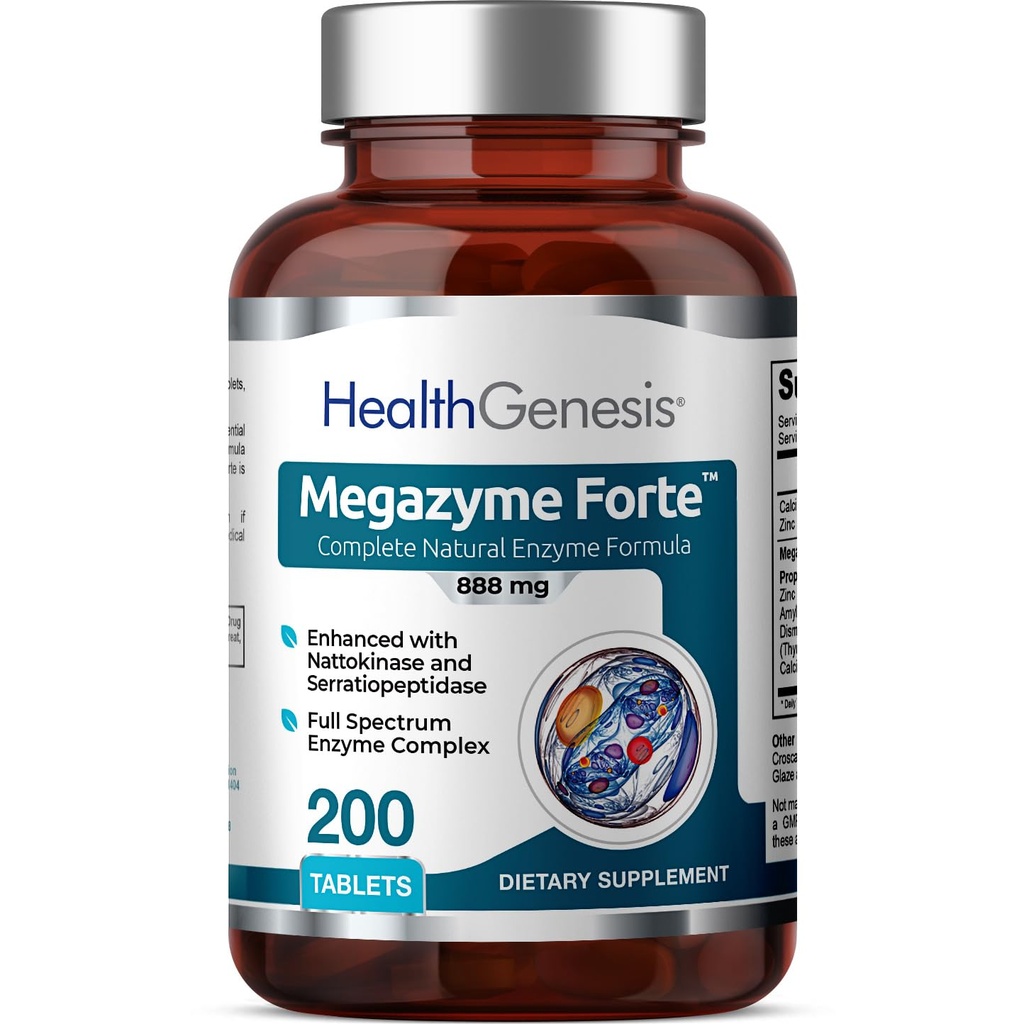 Megazyme Forte 200 tablettia - Natural Plant Proteolyyttiset Enzymes Nattozimes Serrazimes tukee Ruoansulatuselimistön Immuunijärjestelmä