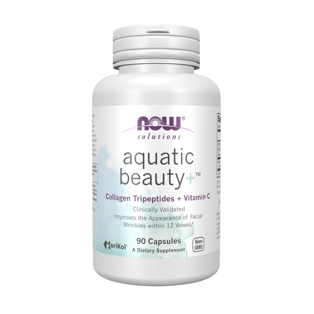Now Foods Solutions Aquatic Beauty+ Capsules - Marine Collagen ja C-vitamiinin täydentää nuoren ihon*, ei-GMO, 60 kapselia
