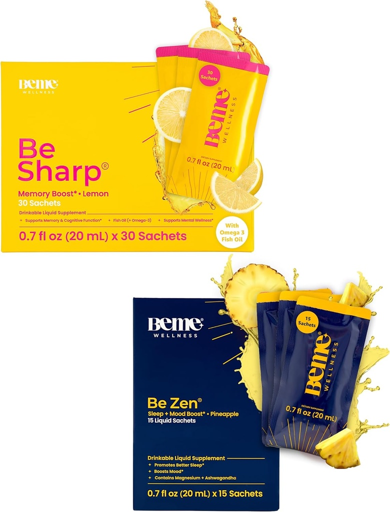 BeMe BeSharp & BeZen Bundle - Liquid Omega-3 & Magnesium Glycinate L- Theanine lisäravinteet