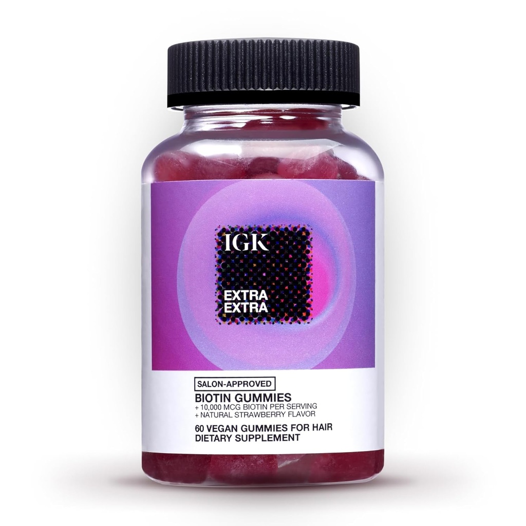 IGK Biotin hiukset Gummies 10 000 mcg Biotin (60 kreivi), mansikan makuinen, hiusten kasvu täydentää Gummies terveille hiuksille, iholle ja kynnet, vegaaninen, auttaa torjumaan hiustenlähtöä ja ohenemista