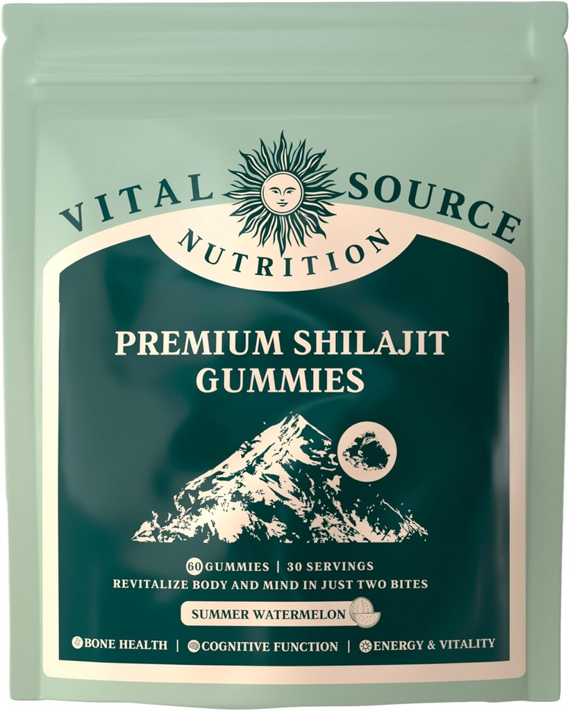 Vital Source Nutrition - Premium Shilajit Gummies - Bone, Brain, Energy & Vitality Support - Himalajan Organic Shilajit - Vegan, Gluteeniton & Halal - Summer Watermelon - 60 Gummies - 30 Servings
