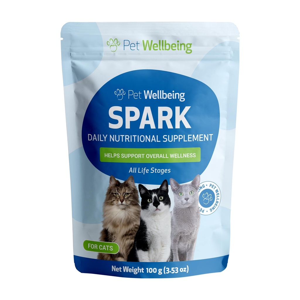 Pet Wellbeing Spark Daily Nutritional Greens Superfood för katter - Probiotika, Prebiotika, Digestive Enzymes, Aminosyror, antioxidanter, vitamin D, Spirulina - Veterinär-Formulerad 3,53 oz (100 g)