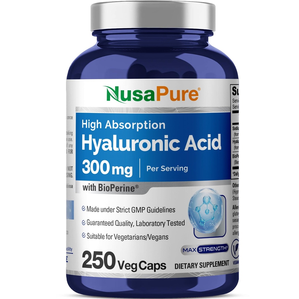 NusaPure Hyaluronic Acid 300 mg 250 Kasviskapselit (ei-GMO, Vegan)