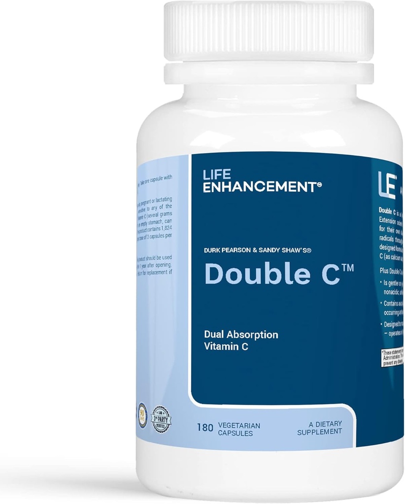Life Enhancement Double C - Max Absorption 608 mg Buffered Vitamin C (Calcium Ascorbate och Ascorbyl Palmitate) & 61 mg Calcium - 180 kapslar