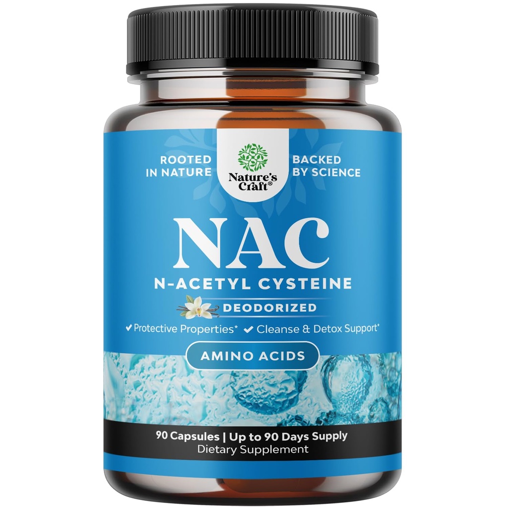 Natures Craft NAC Supplement N-Acetyl Cysteine - Vegan High Imeytyminen NAC 600 mg per tarjoilukapselit - Glutatione Precursor maksan Cleanse Detox & Repair Plus Lung Health - 90