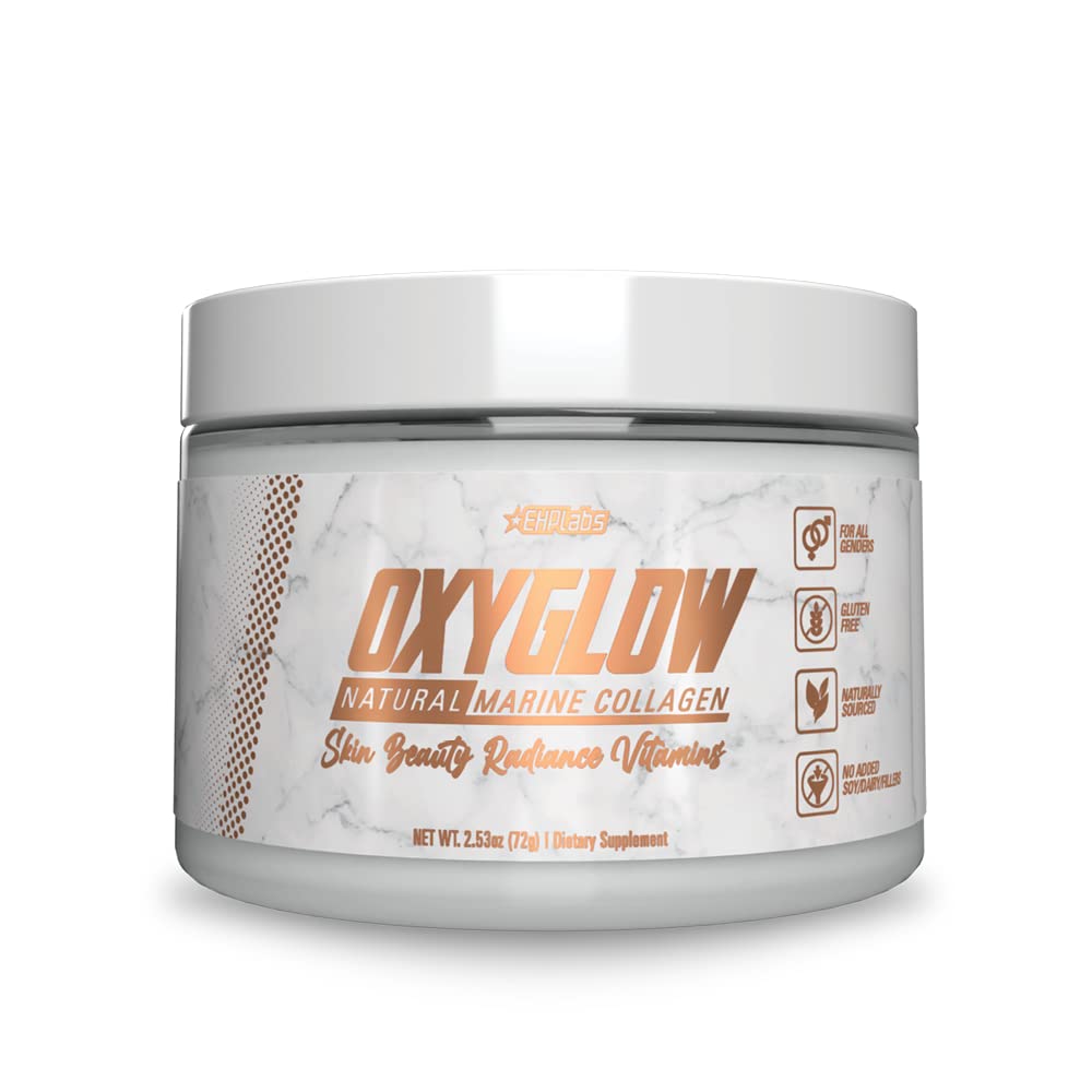 EHP Labs OxyGlow Natural Marine Collagen Powder - Hydrolysed Marine Collagen Peptides Powder - Boosts ihon Elasticity & Firmness, Kiihtyvyys kynsien kasvu & vahvistaa hiukset, 30 tarjoilua (ei maku)
