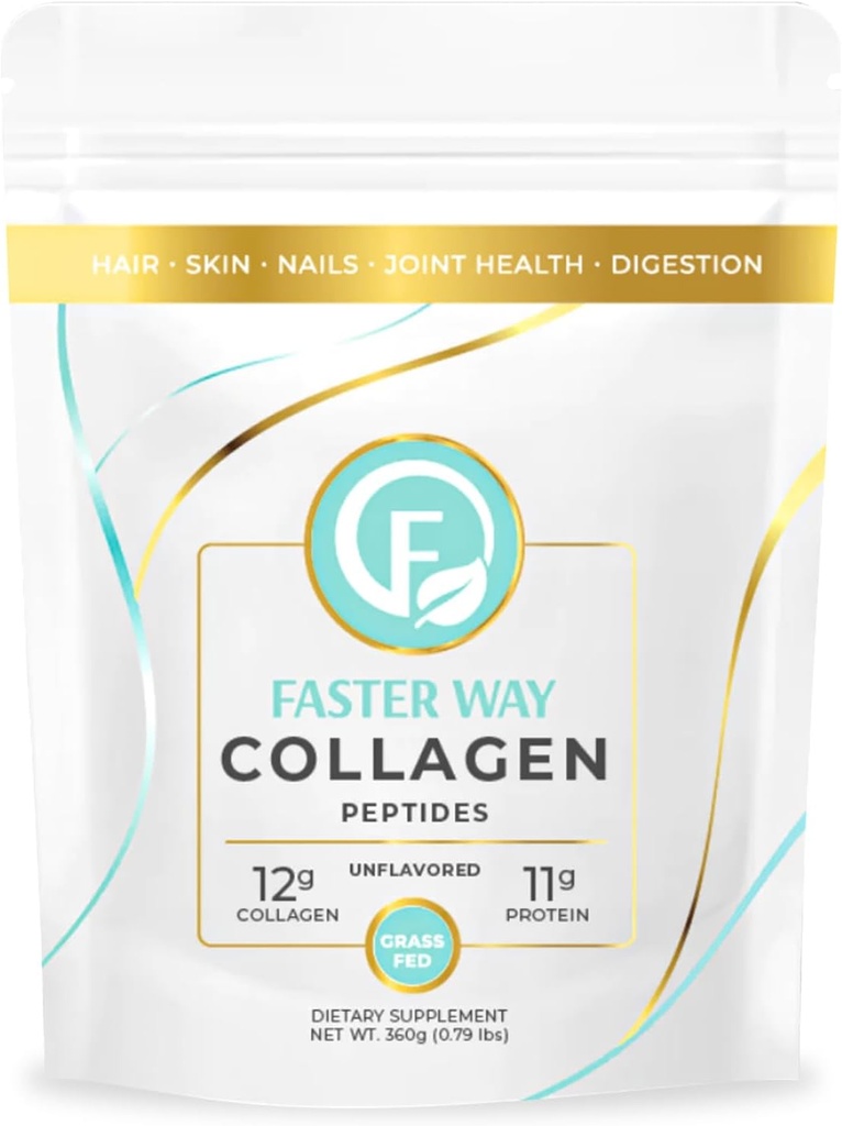Nopeampi tapa - Collagen Peptides - 12g Hydrolyzed Collagen + 11g Protein Per Serving - Hiukset, iho ja kynnet - Aminohapot - Ruoho-Fed - Sokeri, Gluteenittomat ja maitotuotteet - Ei-GMO - makuamaton jauhe -30
