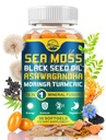Naturens levande Organic Sea Moss Softgels, med Black Seed Oil, Ashwagandha, Bladderwrack, Ginger, Burdock Root, Manuka Honey, Cinnamon för Immune System, Skin, Energy, 90 Softgels, 1 Pack