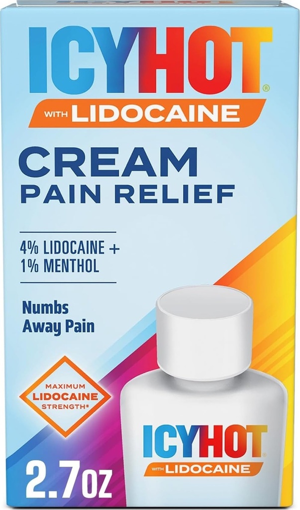 Icy Hot Max Strength Pain Relief Cream med Lidocaine Plus Menthol, 2.7 Ounces
