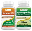 Bästa Naturals Betaine HCL 648 mg & Ashwagandha Extract 500 Mg