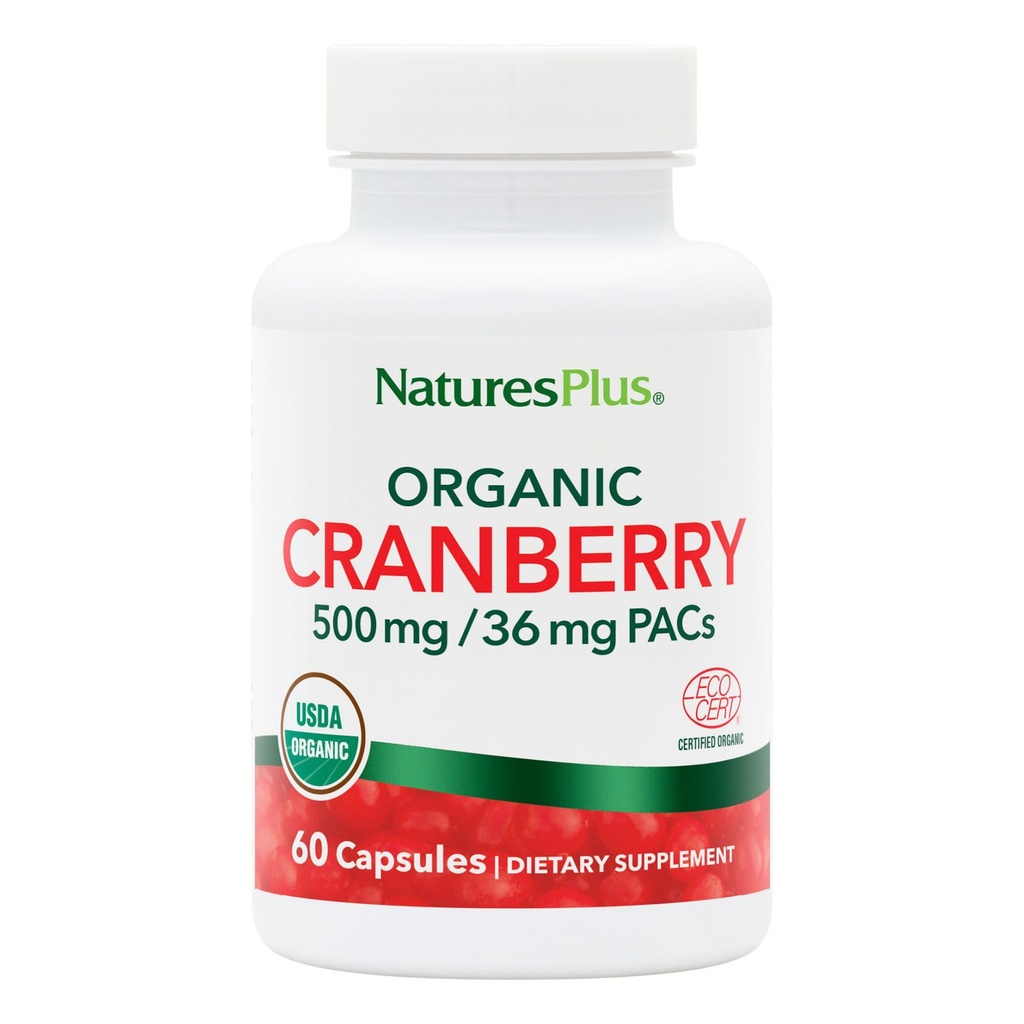 NaturesPlus Organic Cranberry 500 mg - 60 kapslar - Hjälper till att främja hälsosam urinväg - USDA Certified Organic, Vegan, Gluten Free, Non-GMO - 30 portioner