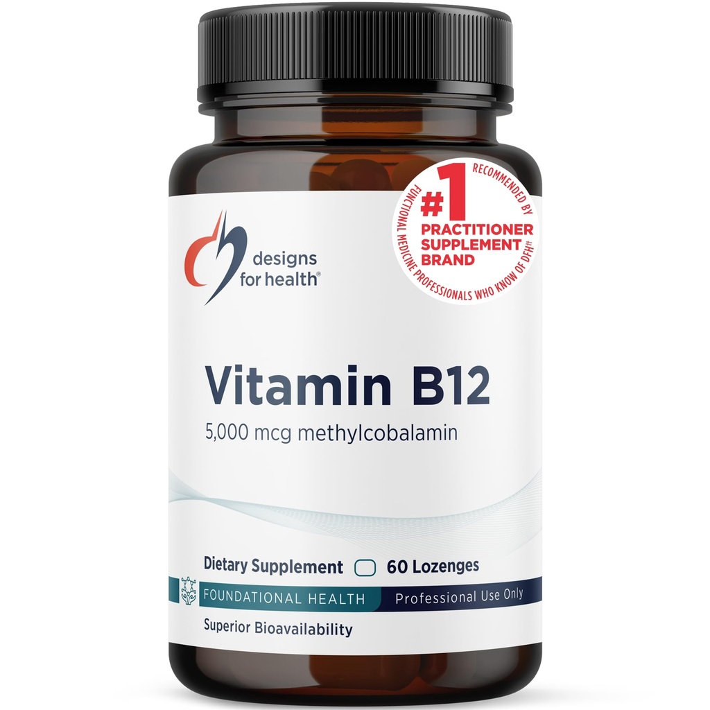 Designs for Health B12 Lozenges - B12 Vitamiinit 5000 mcg Metyylikobalamiini - B12-vitamiini täydentää - Vegan + ei GMO, Natural Berry Flavor (60 Nopea liuottamalla Lozenges)
