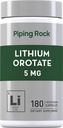 Piping Rock Lithium Orotate Supplement | 5mg | 180 kapslar | Non-GMO, Gluten Free