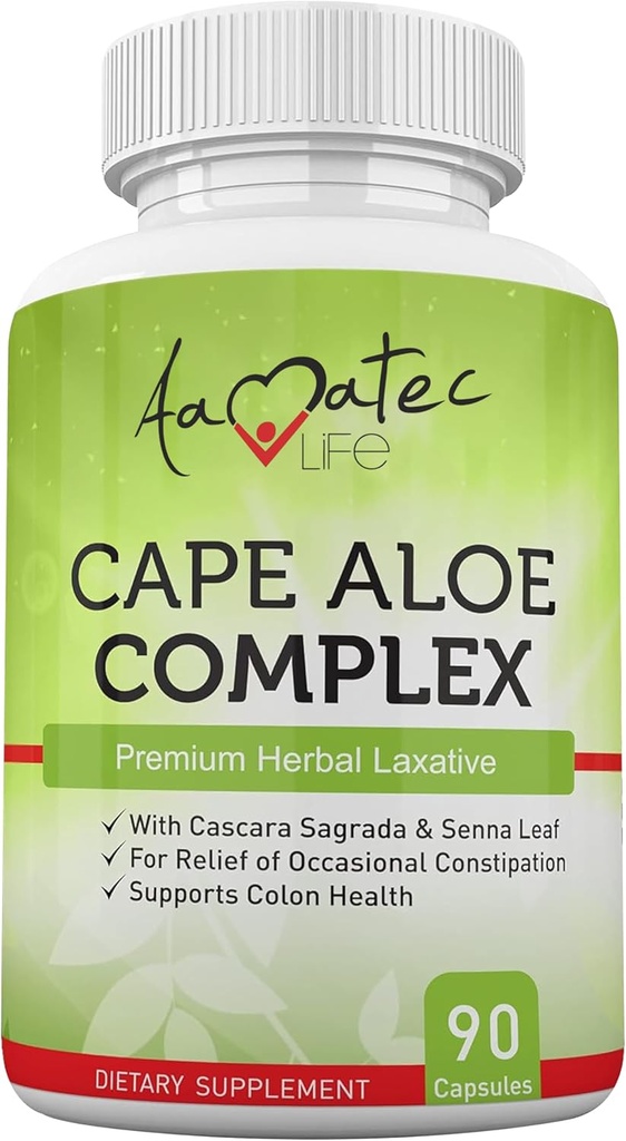 Aamatec Life Cape Aloe Herbal Laxative Complex Ummetus Relief, Terve Bowel liikkeet, Ruoansulatus & Colon Health kanssa Cascara Sagrada ja Senna Leaf täydentää miesten ja naisten 90 kapselia