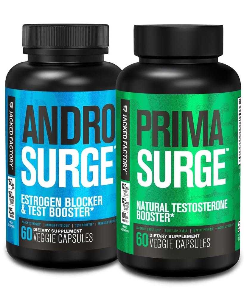 Jacked Factory Testosteroni Booster for Men ... Estrogeenisalpaaja Tongkat Ali - Androsurge Anti-Estrogeeni + Primasurge Natural Test Booster - lihasten kasvua, elinvoimaa, energiaa, 30 päivän tarjonta