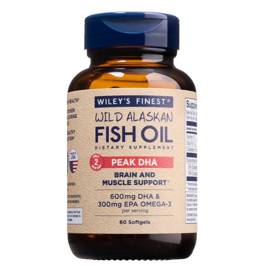 Wiley's Finest Wild Alaskan Fish Oil Peak DHA - 900mg EPA och DHA Omega-3s - 60 Softgels (30 portioner)