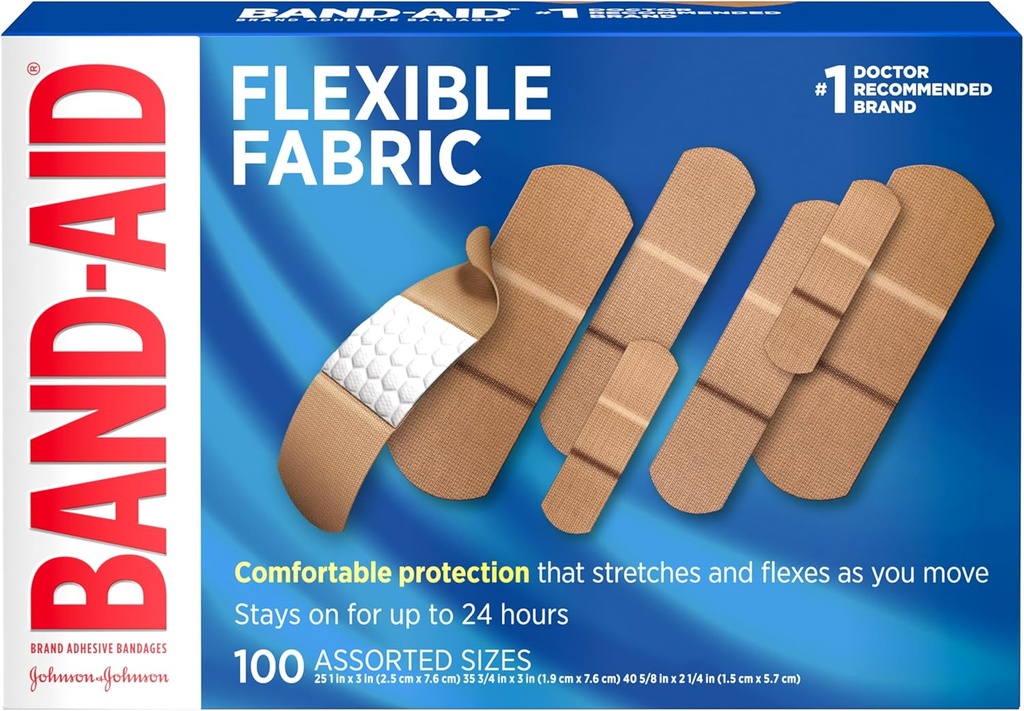 Band-Aid Brand Joustava Fabric liima siteet haavanhoito & ensiapu, valikoituja kokoja, 100 ist