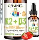 D3-vitamiini K2-tipat lapsille - Omega 3, E-vitamiini, kalsium, magnesium ja sinkki parempaan imeytymiseen - nestemäinen MK7 1000 IU D3 terveille luuille, hampaat ja sydäntuki - ei-GMO, 2 Fl Oz