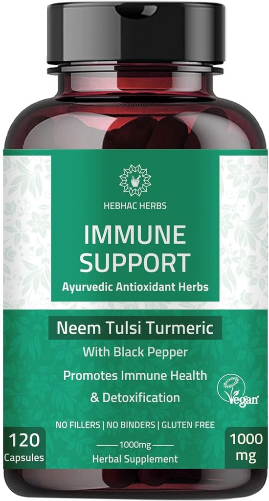 Immuunitukikapselit - Immuniteettituki täydentää 120 kapselia Valmistettu Organic Neem, Tulsi, Amla & Turmeric, parantaa hyvinvointia ja Immuunifunktio.