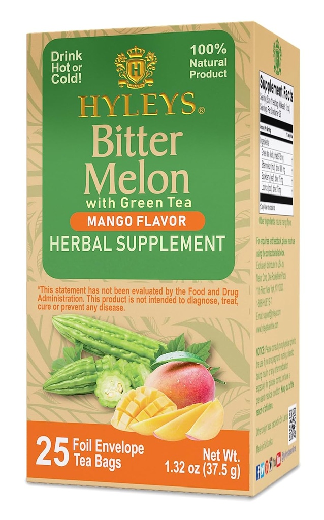 Hyleys Bitter Melon vihreällä teellä - Mango maku - 25 Teepussit - Tukee Terve maksan toiminta - kasviperäisten täydentää - (6 pakkaus - 150 teepussia yhteensä)