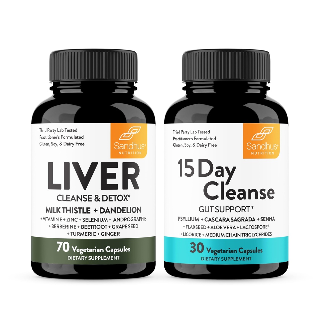 Sandhu's Liver Renew Cleanse Detox Support och 15 Day Gut Cleanse Support Dietary Supplement för kvinnor och män