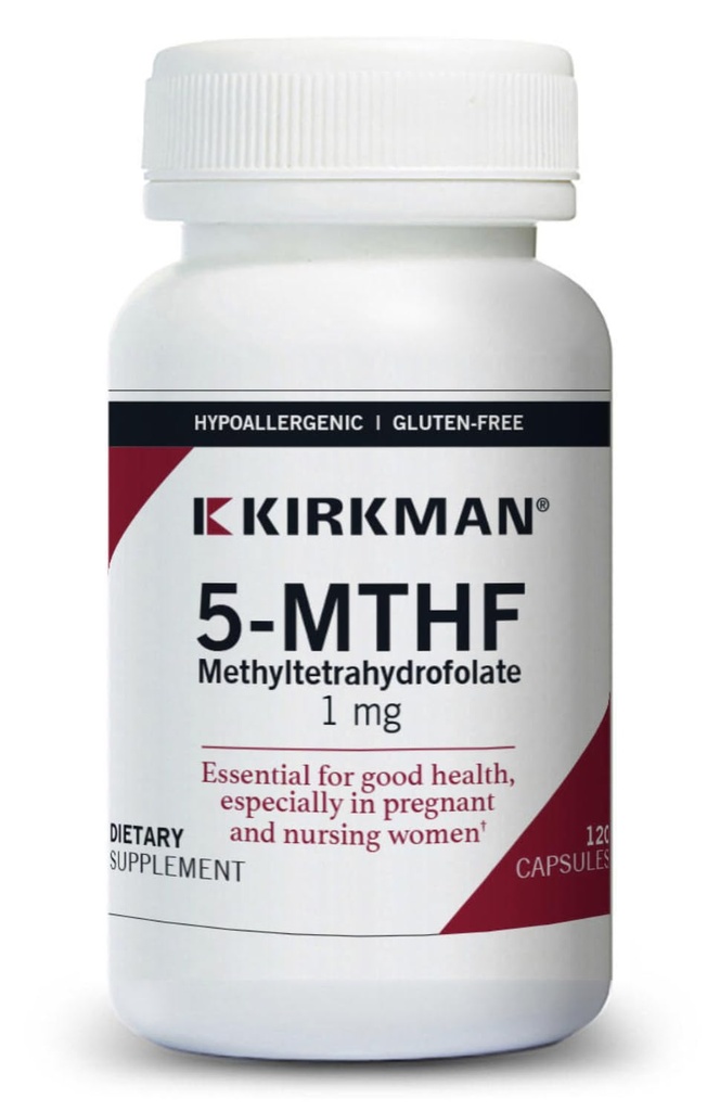 Kirkman 5-MTHF - Hypoallergen - 120 vegetariska kapslar - folsyra väsentlig för god hälsa