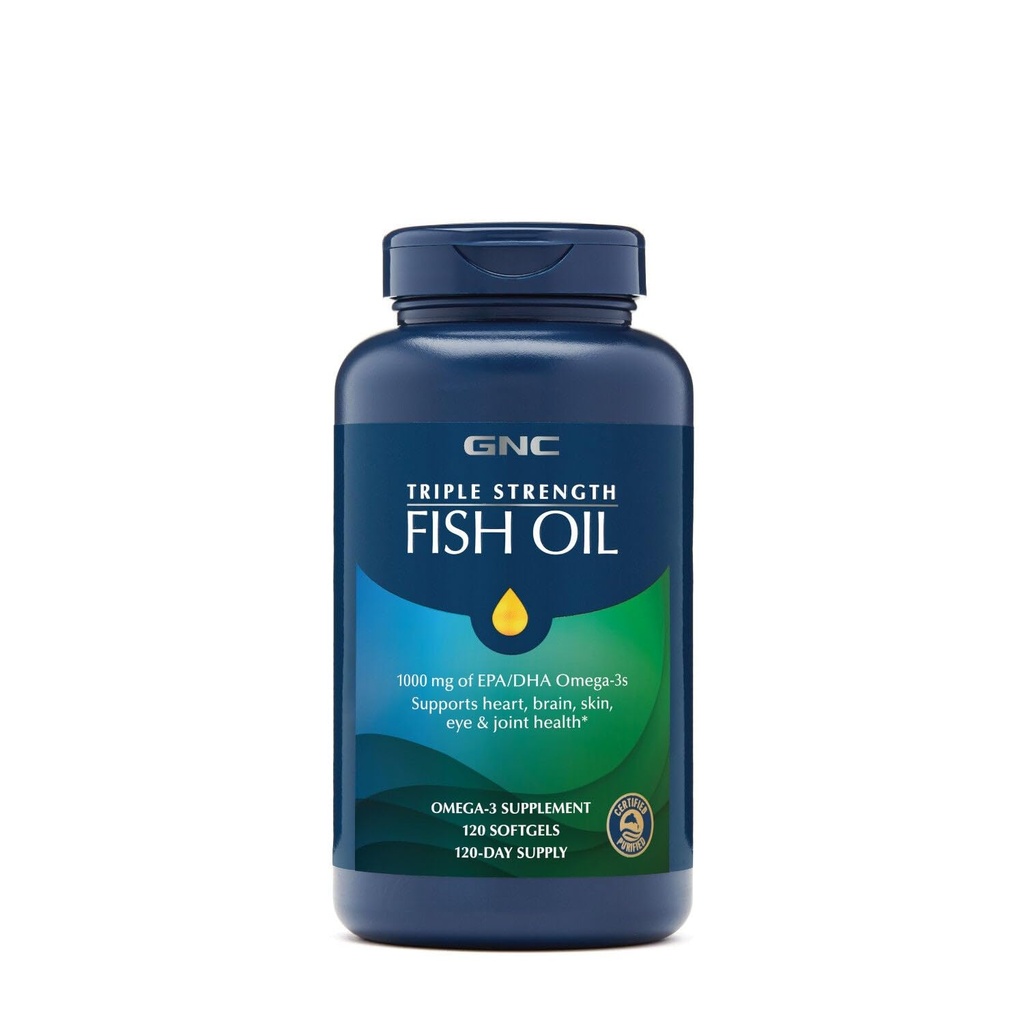 GNC Triple Strength Fish Oil, Twin Pack, 120 Softgels per flaska, stöder hjärta, hjärna, hud, ögon och gemensam hälsa