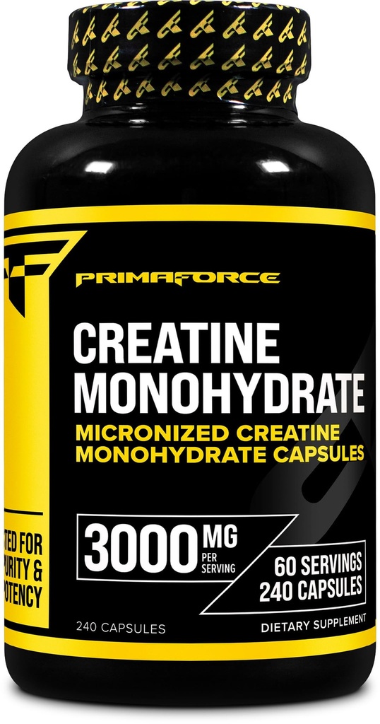 Primaforce Creatiini Monohydraattikapselit - 240 kapselia, 3 000 mg/annos, gluteeniton ja ei-GMO