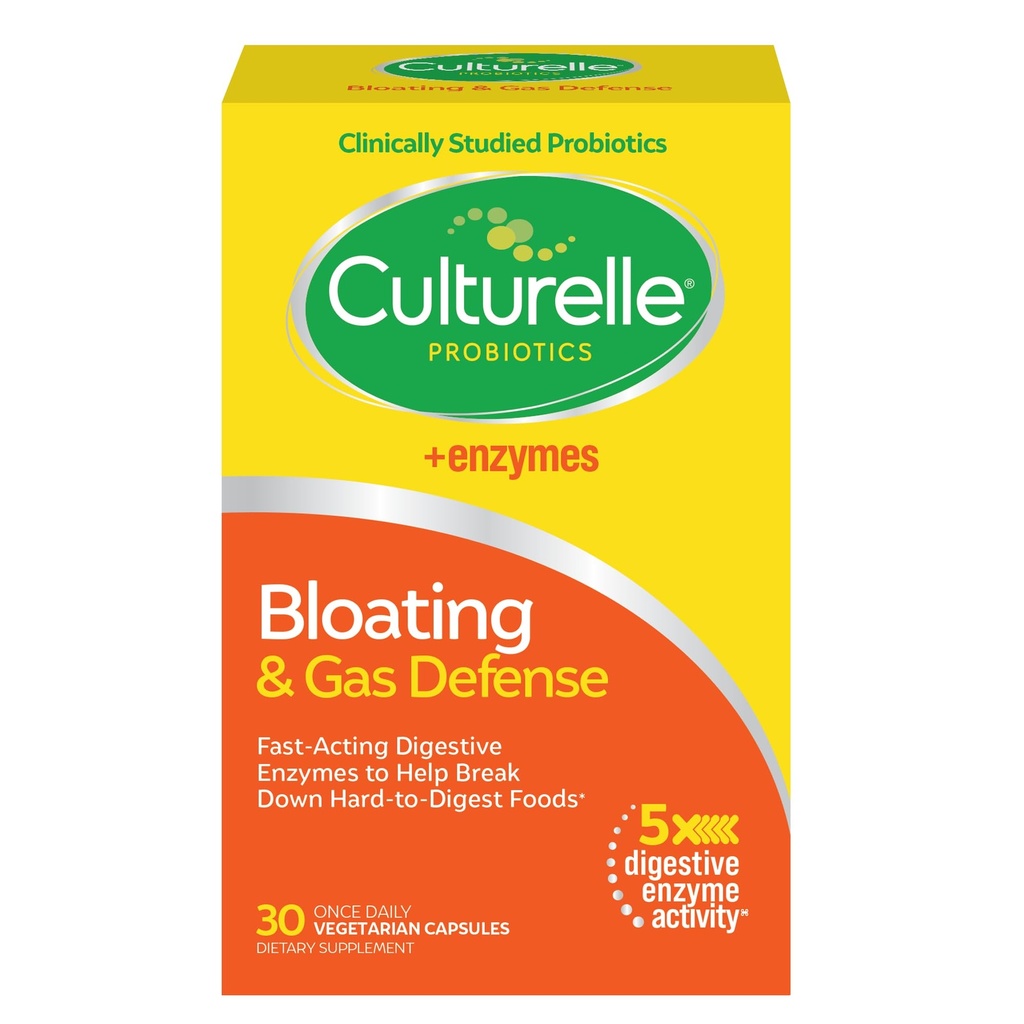 Culturelle Bloating & Gas Defense, Dgestive Enzymes & Probiootit Dgestive Health, 30 kapselia, tukee satunnaisia ruoansulatushäiriöitä