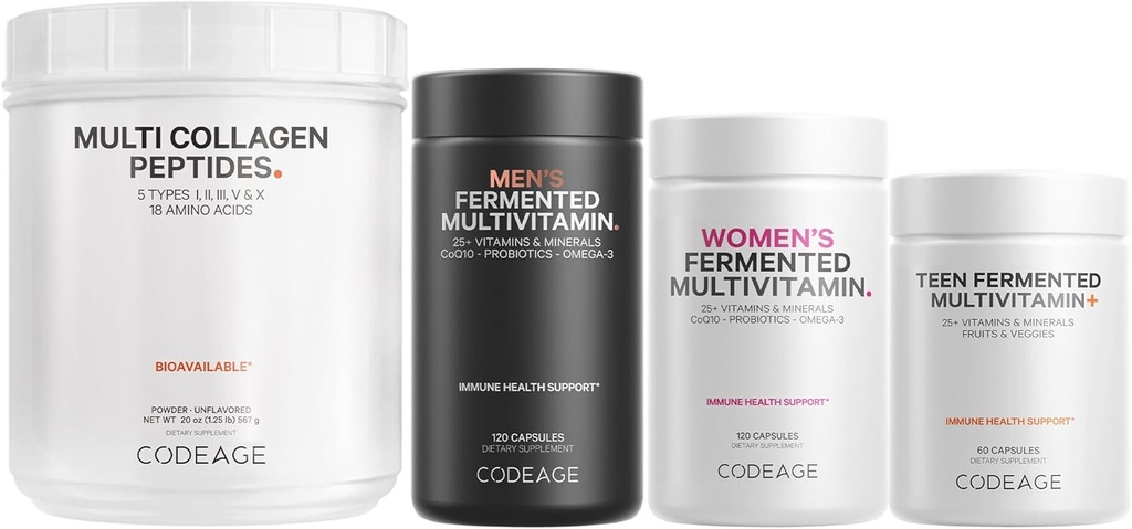 Koodaus - Multi Collagen Protein + Teini, naiset ja miehet Multivitamiini Bundle
