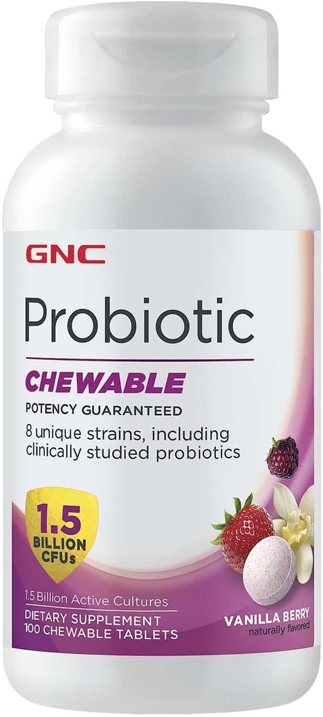 GNC Probiotic Pureskella 1,5 miljardia PMY - Vanilla Berry, 100 tablettia, Päivittäinen Probiootti tuki
