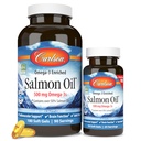 Carlson - norsk laxolja, 500 mg Omega-3s, norsk laxolja, vildfångad omega 3 laxolja kapslar, hållbart källad, hjärna, hjärta och gemensam hälsa, 180 + 50 Softgels
