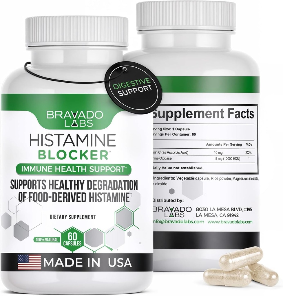 Histamin Blocker Supplements - DAO Enzyme Formel & Vitamin C - Dagligt stöd för Histamin Intolerance & Immune Support - DAO Supplements Histamine Blocker - 60 Capsules - Made in USA