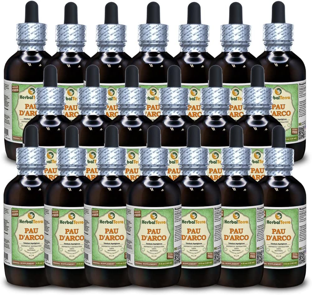 PAU d'arco (Tabebuia Impetiginosa) Glyseriitti, kuivattu Bark alkoholiton nesteuute (Brandin nimi: HerbalTerra, ylpeästi valmistettu Yhdysvalloissa) 20x4 fl.oz (20x120 ml)