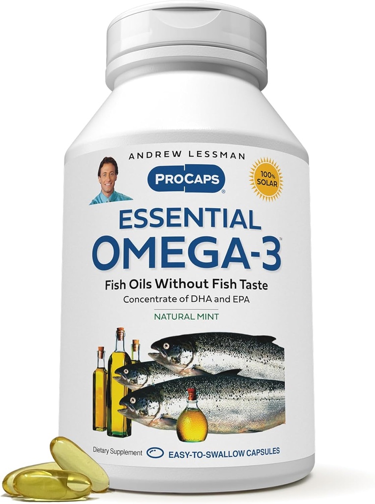 Andrew LESSMAN Essential Omega-3 Mint - 600 Softgels - Ultra-Pure, High Potency Omega-3 Oils. Korkea DHA, ei vatsavaivoja, ei tuholaisia, ei elohopeaa. Pieni Helppo niellä Softgels