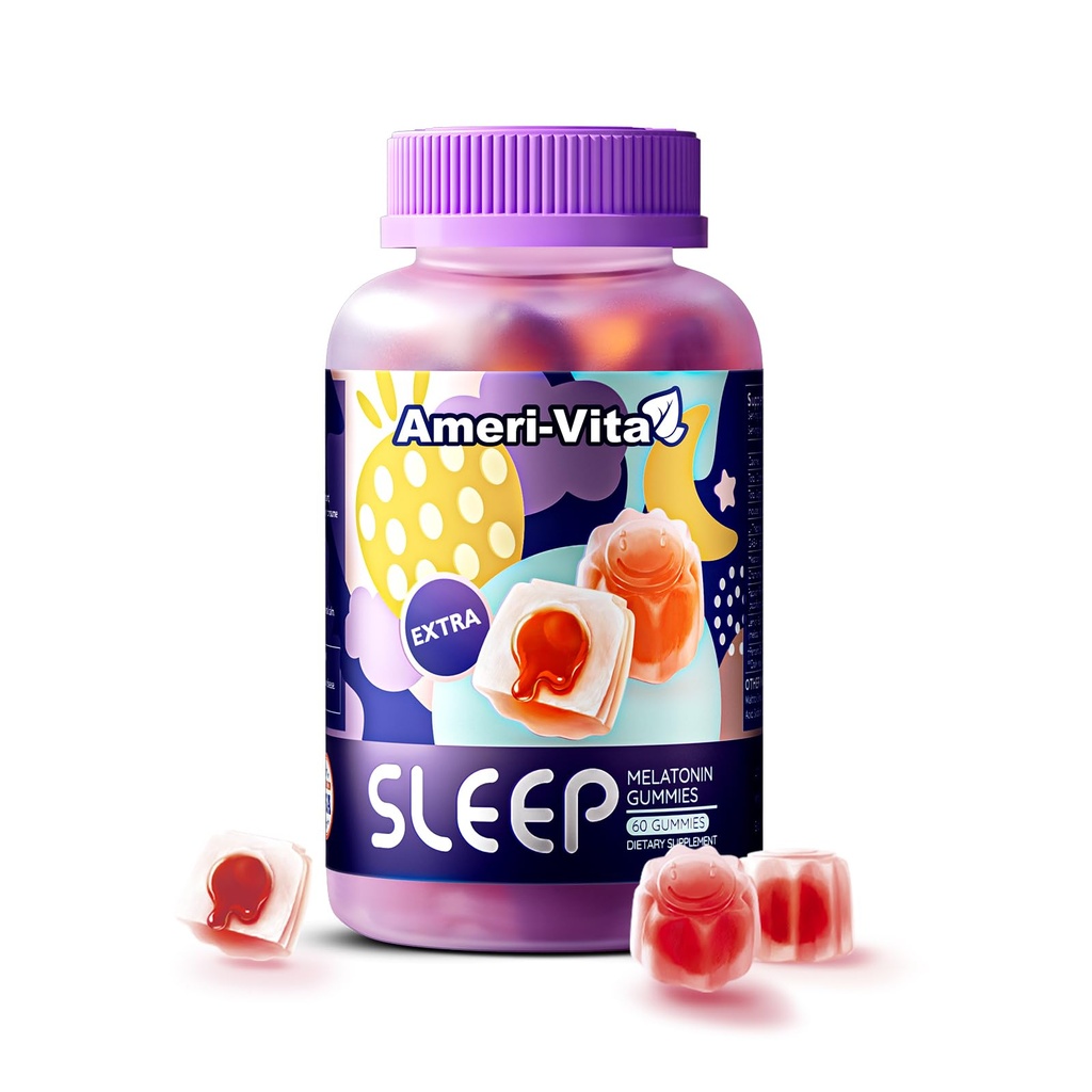 Sleep Gummies for Adults, Melatoniini 3 mg, L theanine, Ashwagandha, Gluteeniton, Sokeriton, Mansikka maku 60