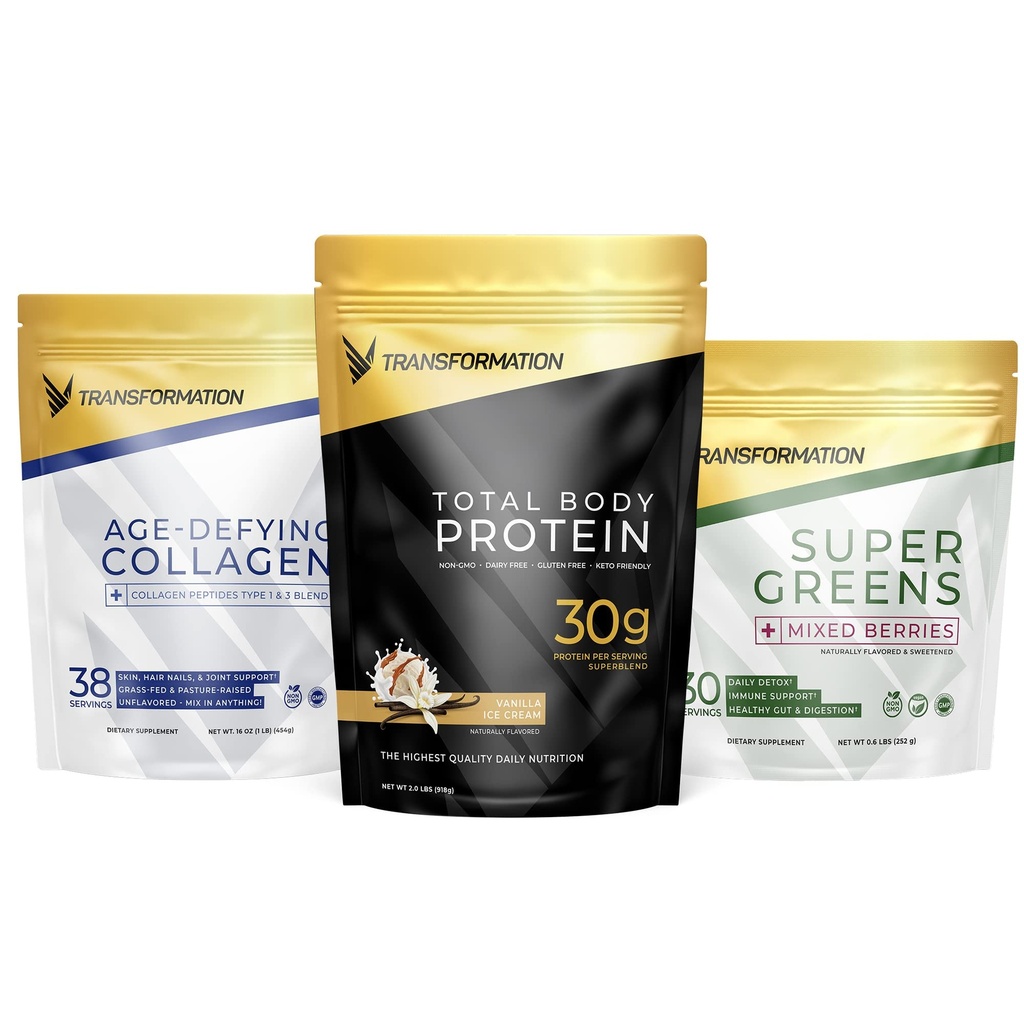 Muunnos Vanilla Protein Powder ... 30G Multi-Proteiini Erinomainen + Grass-Fed Hydrolysed Collagen Peptides Powder- Hiukset, iho, kynnet + Organic Super Greens Superfood Powder- Immuuni- ja energiatuki