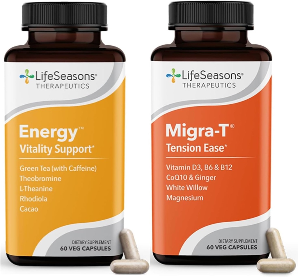 Migra-T med koffein - Migraine Prevention & Relief Supplement - Stöd för svåra huvudvärk - minskar ljusljud och luktkänslighet - 120 kapslar