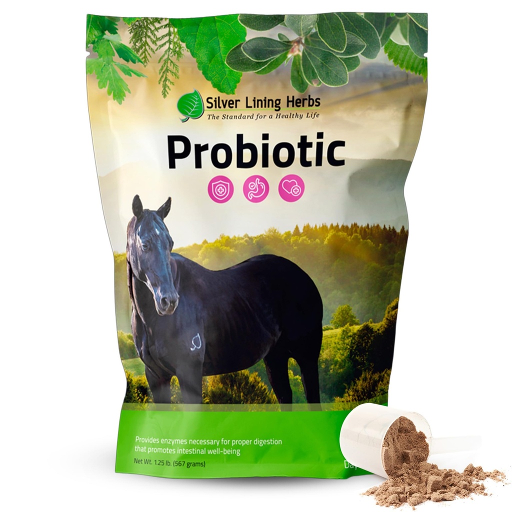 Silver Lining Herbs Horse Probiotics Digestive Supplements - Digestive Enzyme & Gut Health Probiotic Supplement för hästar - Innehåller 13,2 miljarder CFUs Probiotic Strains - 1,25 lb 60-Day Supply
